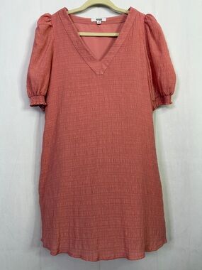 BB Dakota by Steve Madden Coral Pink V-Neck Puff Sleeve Dress #1093